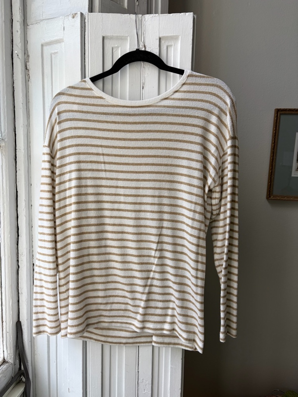 a new day Cream and Tan Striped Long-Sleeve Crewneck Top